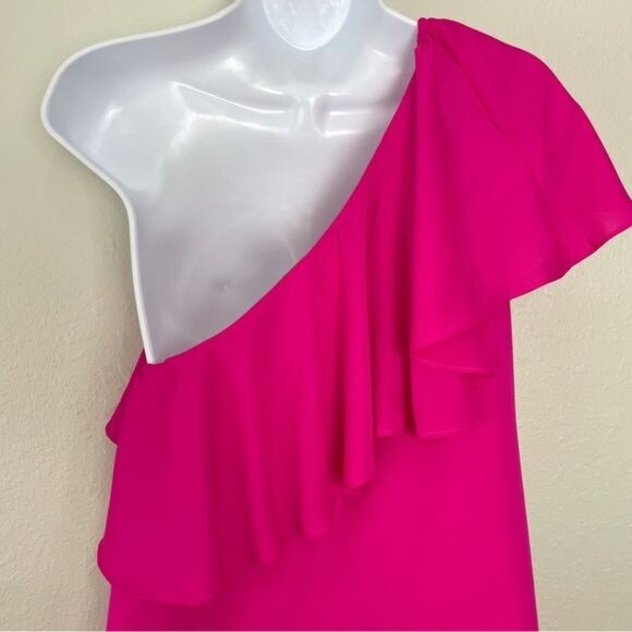 Amanda Uprichard pink fuchsia ruffle top one shoulder mini dress tunic S - Picture 10 of 14